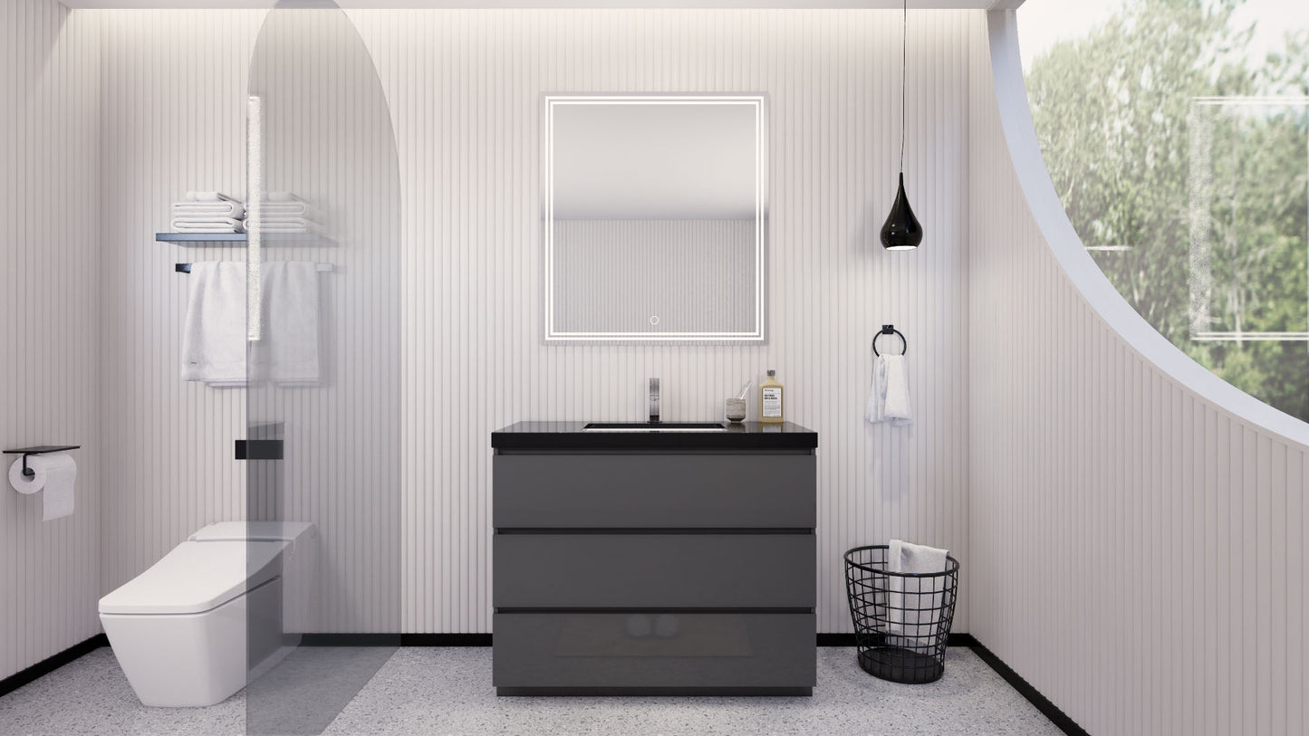 Stanley 42" High Gloss Gray Freestanding Vanity with Reinforced Acrylic Sink
