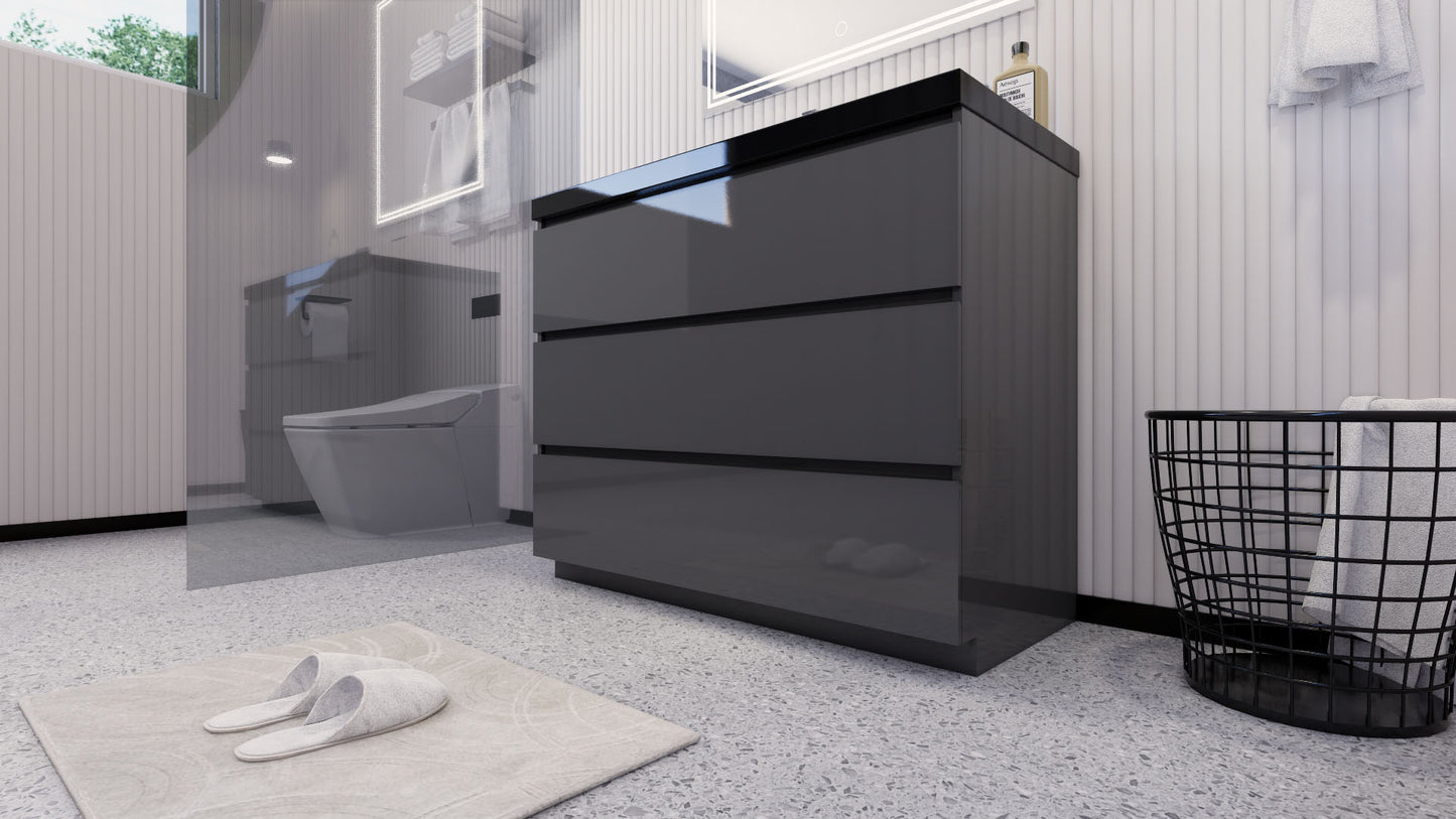 Stanley 42" High Gloss Gray Freestanding Vanity with Reinforced Acrylic Sink