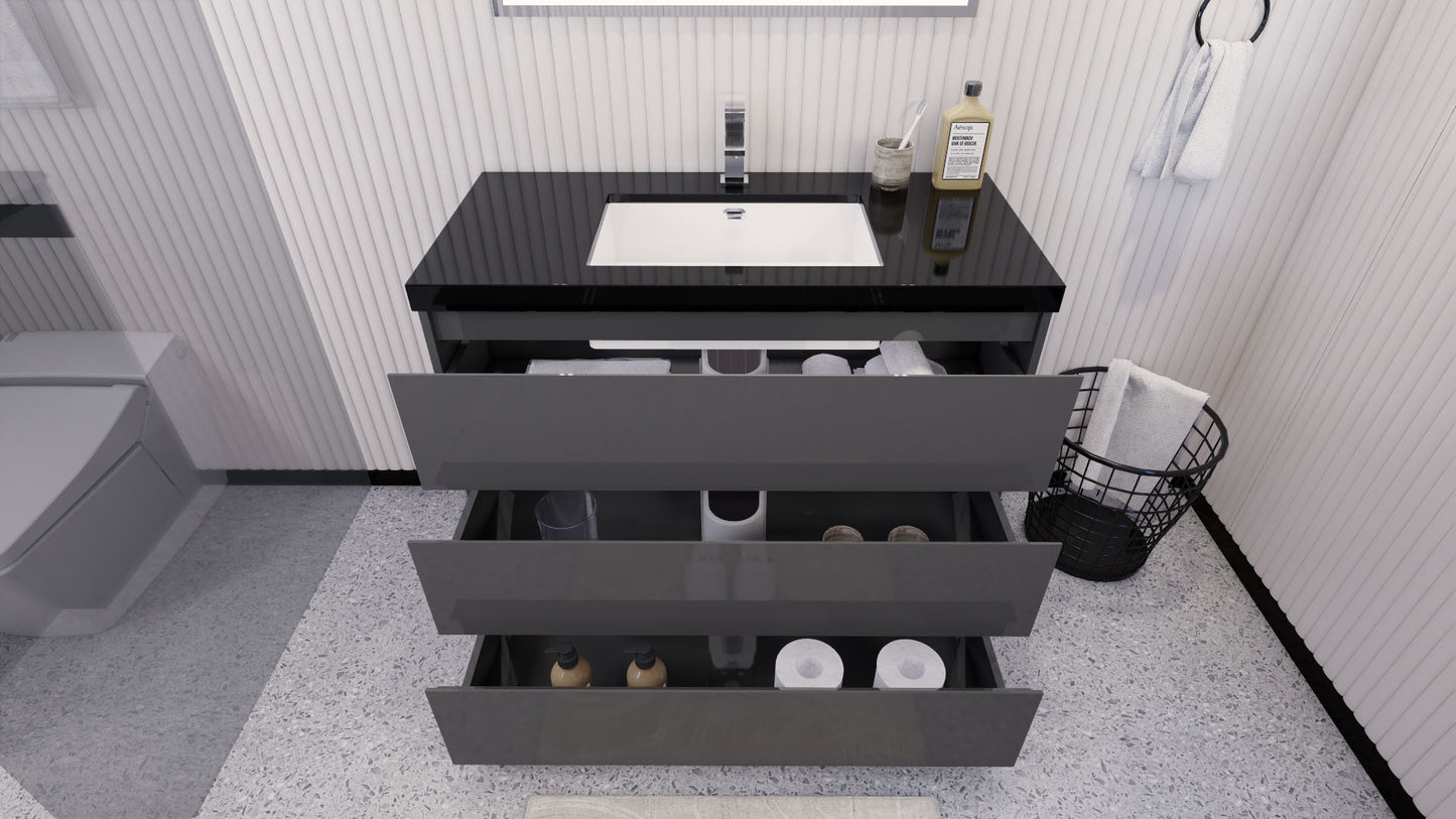Stanley 42" High Gloss Gray Freestanding Vanity with Reinforced Acrylic Sink