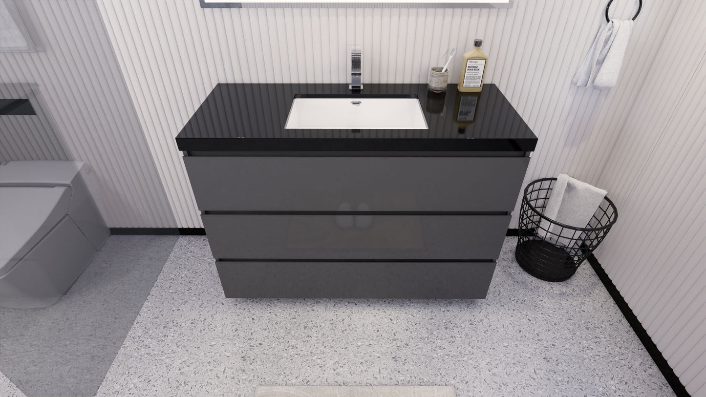 Stanley 48" High Gloss Gray Freestanding Vanity with Reinforced Acrylic Sink