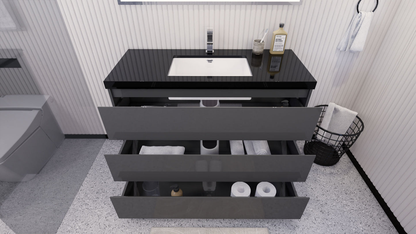 Stanley 48" High Gloss Gray Freestanding Vanity with Reinforced Acrylic Sink