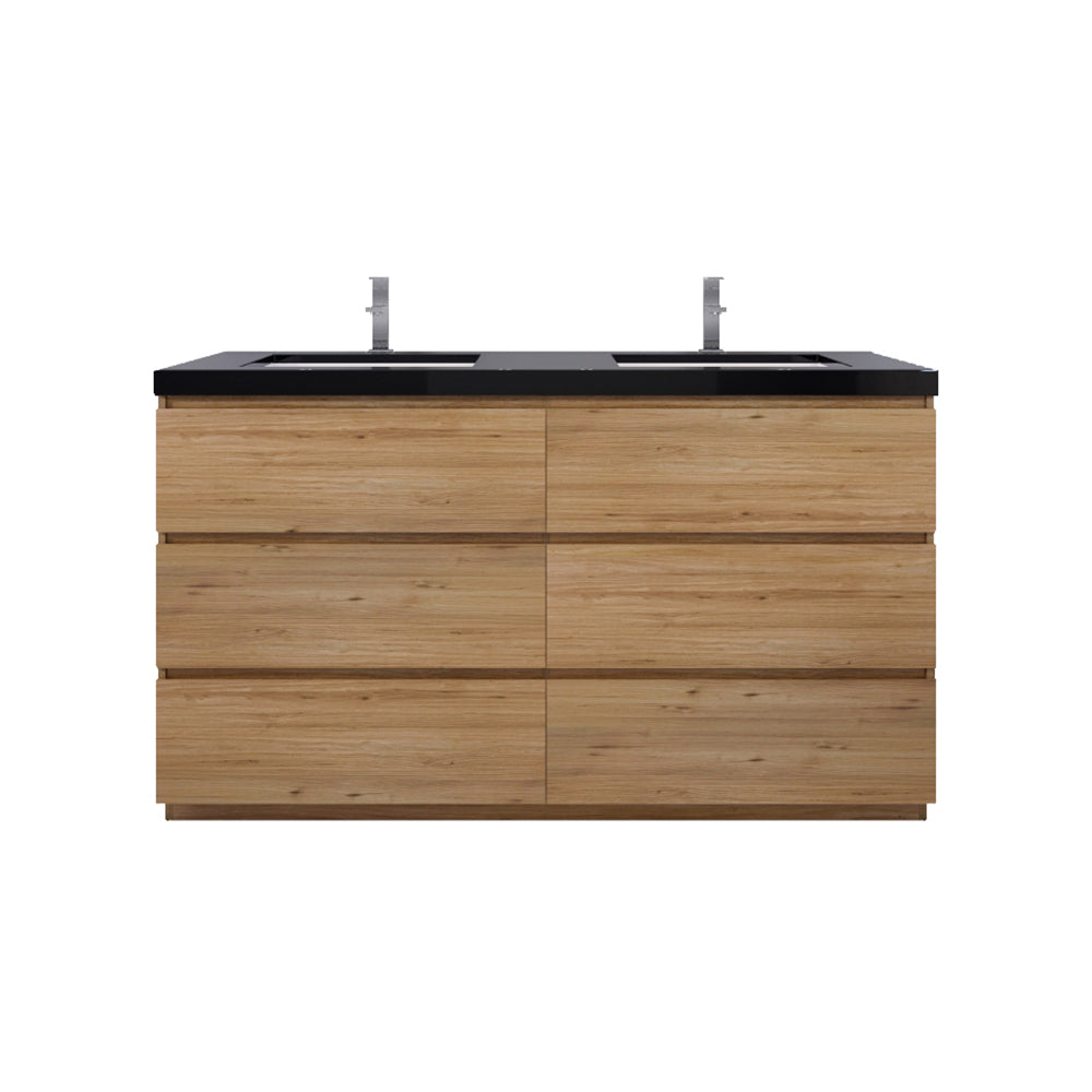 Stanley 60" Natural Oak Freestanding Vanity with Reinforced Acrylic Sinks
