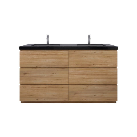 Stanley 60" Natural Oak Freestanding Vanity with Reinforced Acrylic Sinks