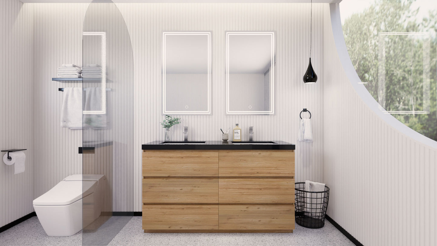 Stanley 60" Natural Oak Freestanding Vanity with Reinforced Acrylic Sinks