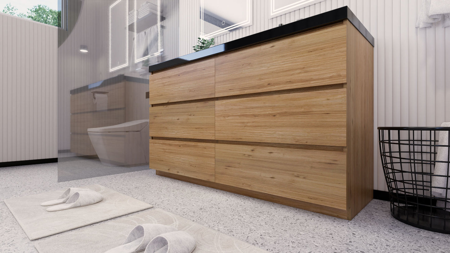 Stanley 60" Natural Oak Freestanding Vanity with Reinforced Acrylic Sinks