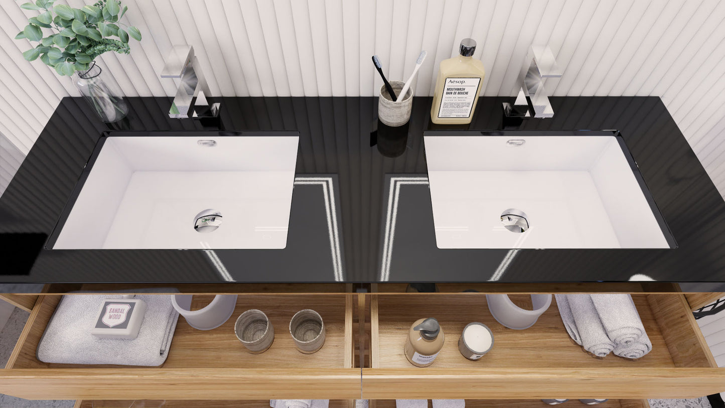 Stanley 60" Natural Oak Freestanding Vanity with Reinforced Acrylic Sinks