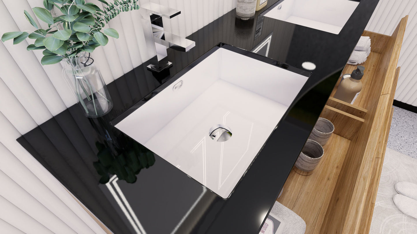 Stanley 60" Natural Oak Freestanding Vanity with Reinforced Acrylic Sinks