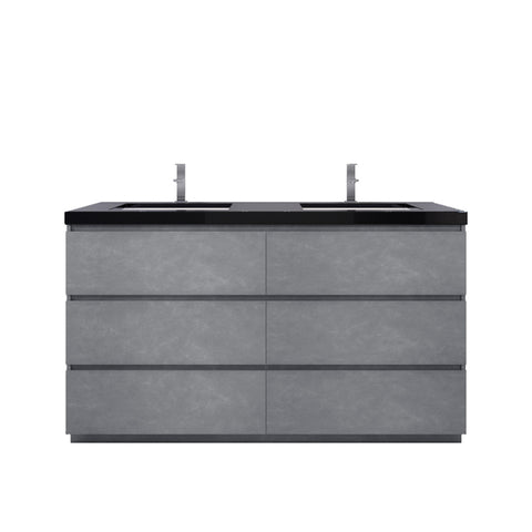 Stanley 60" Cement Gray Freestanding Vanity with Reinforced Acrylic Sinks
