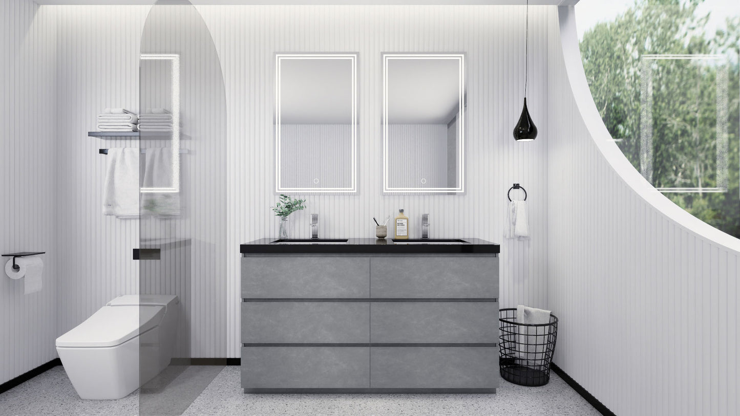Stanley 60" Cement Gray Freestanding Vanity with Reinforced Acrylic Sinks