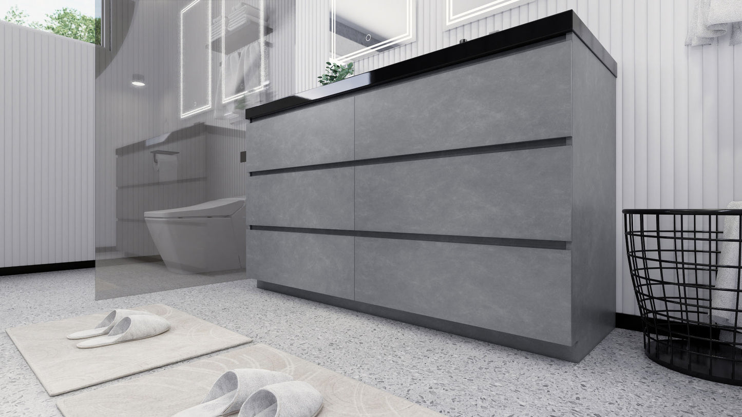 Stanley 60" Cement Gray Freestanding Vanity with Reinforced Acrylic Sinks