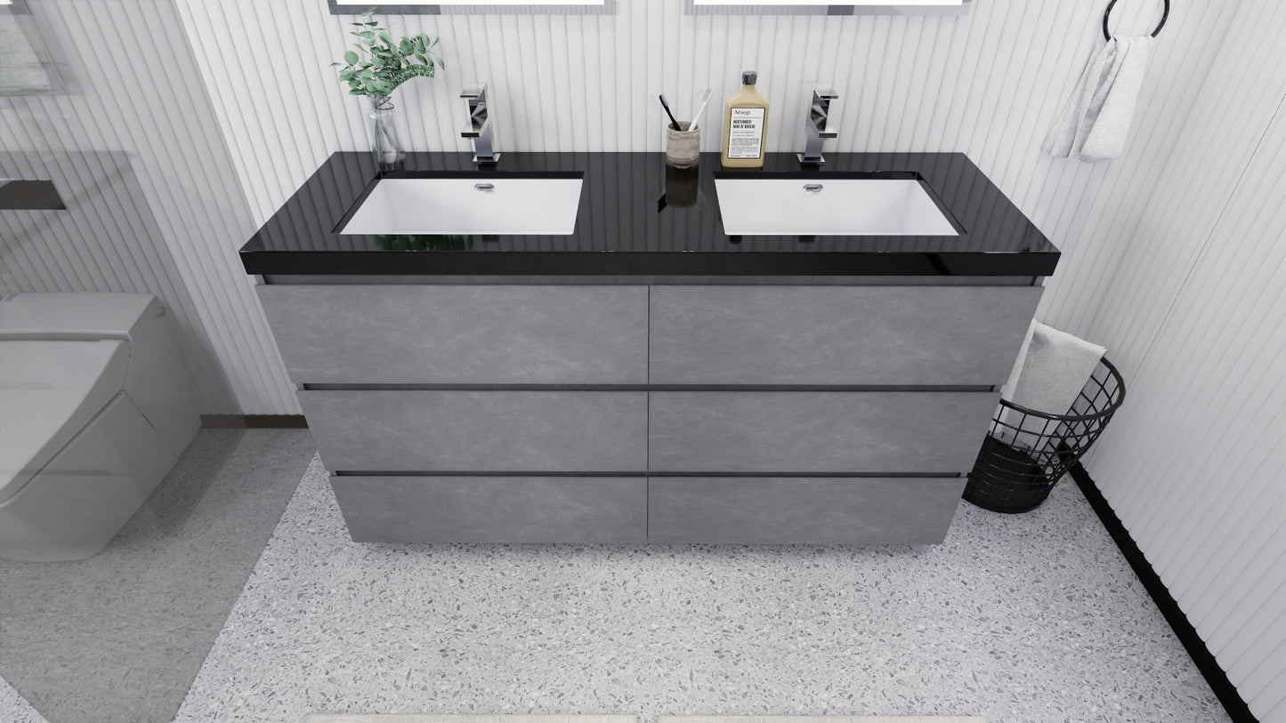 Stanley 60" Cement Gray Freestanding Vanity with Reinforced Acrylic Sinks