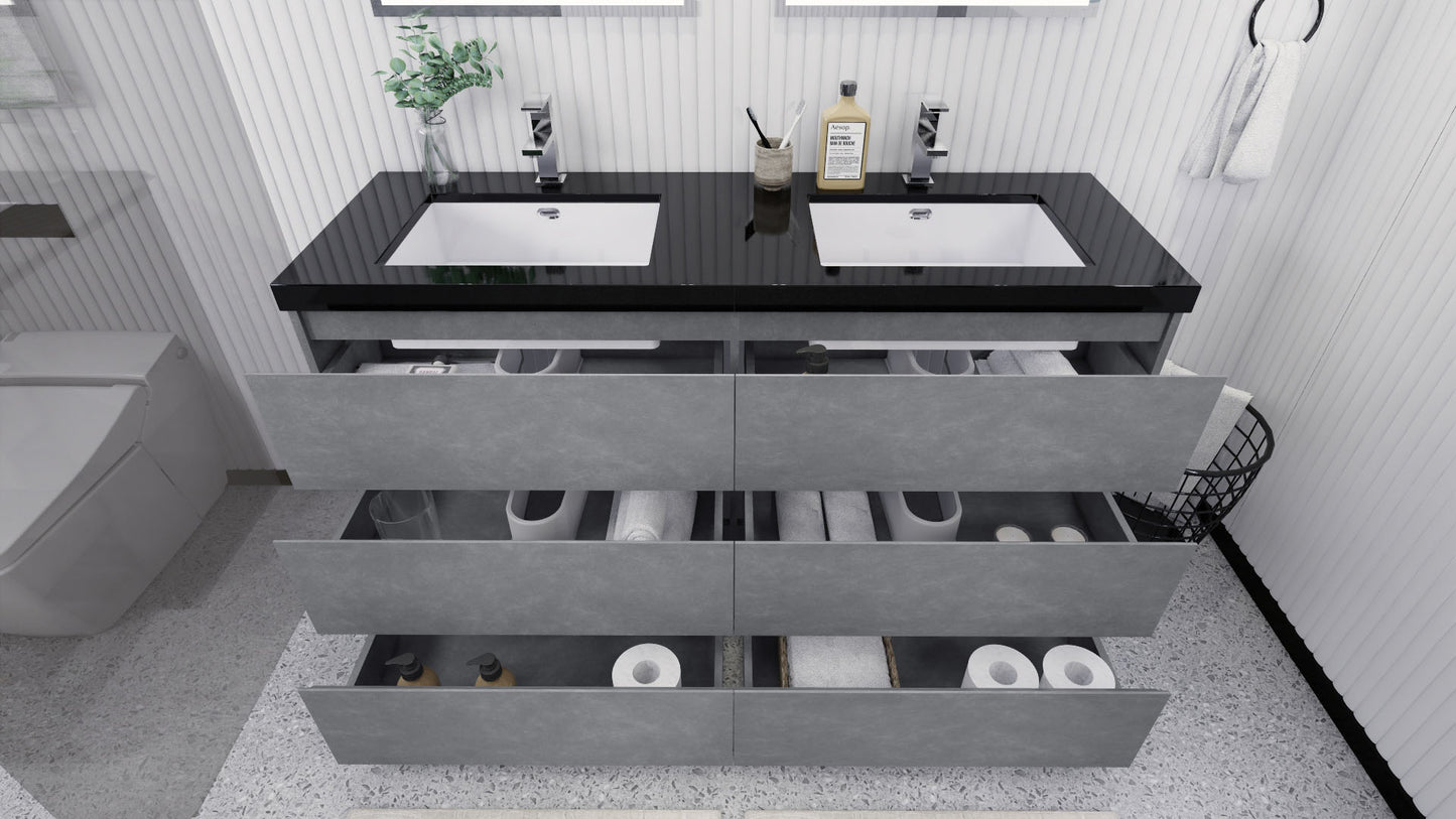Stanley 60" Cement Gray Freestanding Vanity with Reinforced Acrylic Sinks