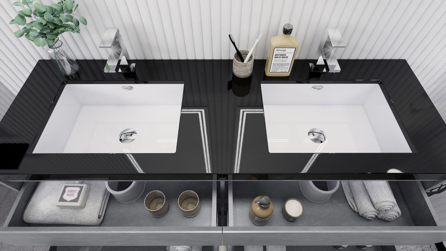 Stanley 60" Cement Gray Freestanding Vanity with Reinforced Acrylic Sinks