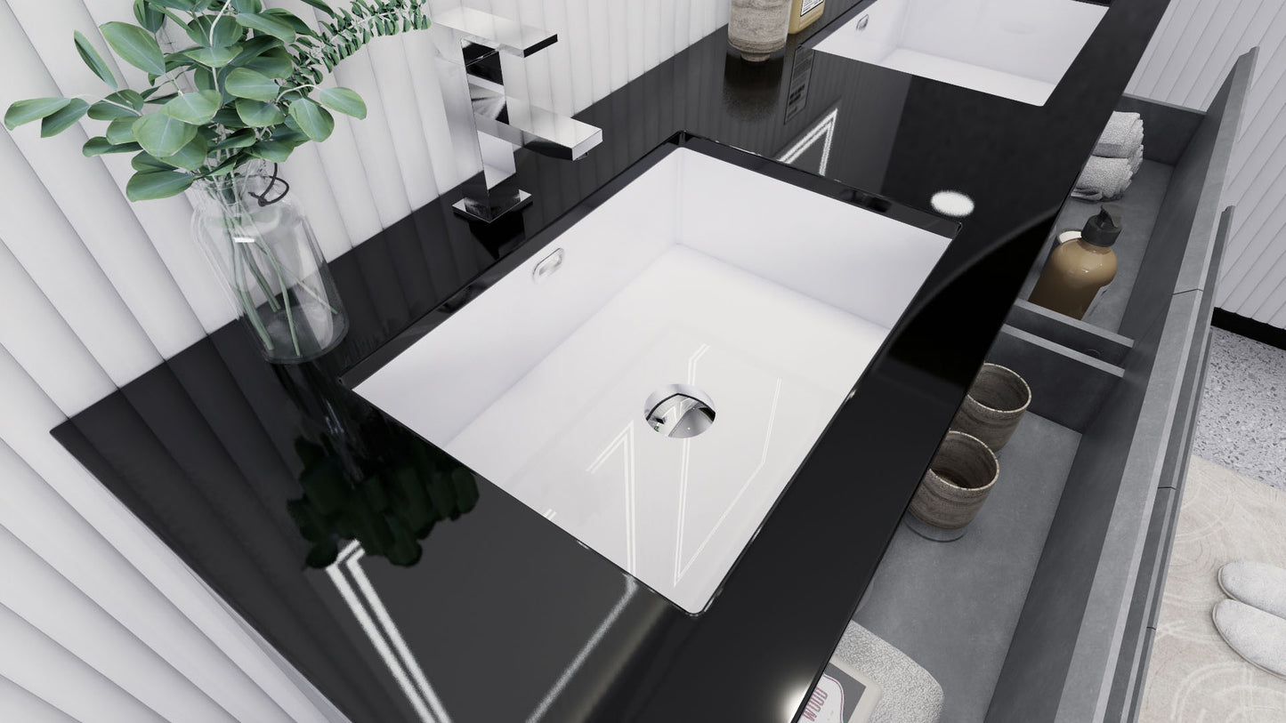 Stanley 60" Cement Gray Freestanding Vanity with Reinforced Acrylic Sinks