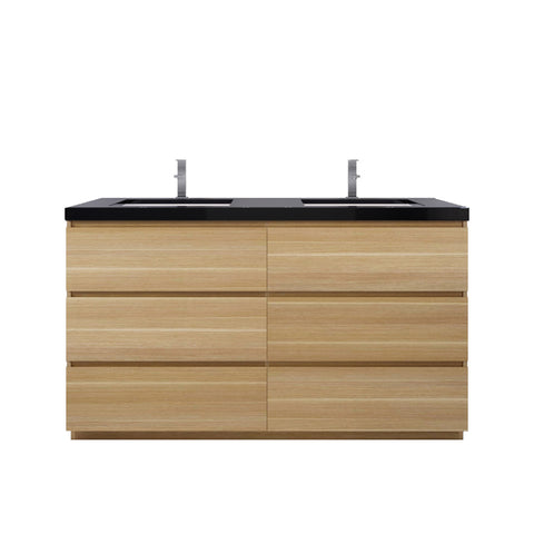 Stanley 60" White Oak Freestanding Vanity with Reinforced Acrylic Sinks