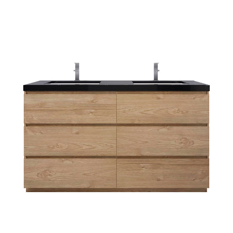 Stanley 60" New England Oak Freestanding Vanity with Reinforced Acrylic Sinks