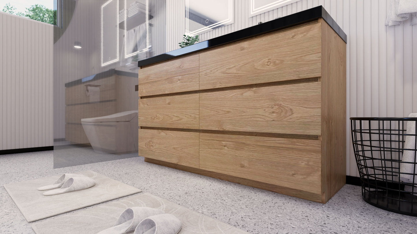 Stanley 60" New England Oak Freestanding Vanity with Reinforced Acrylic Sinks