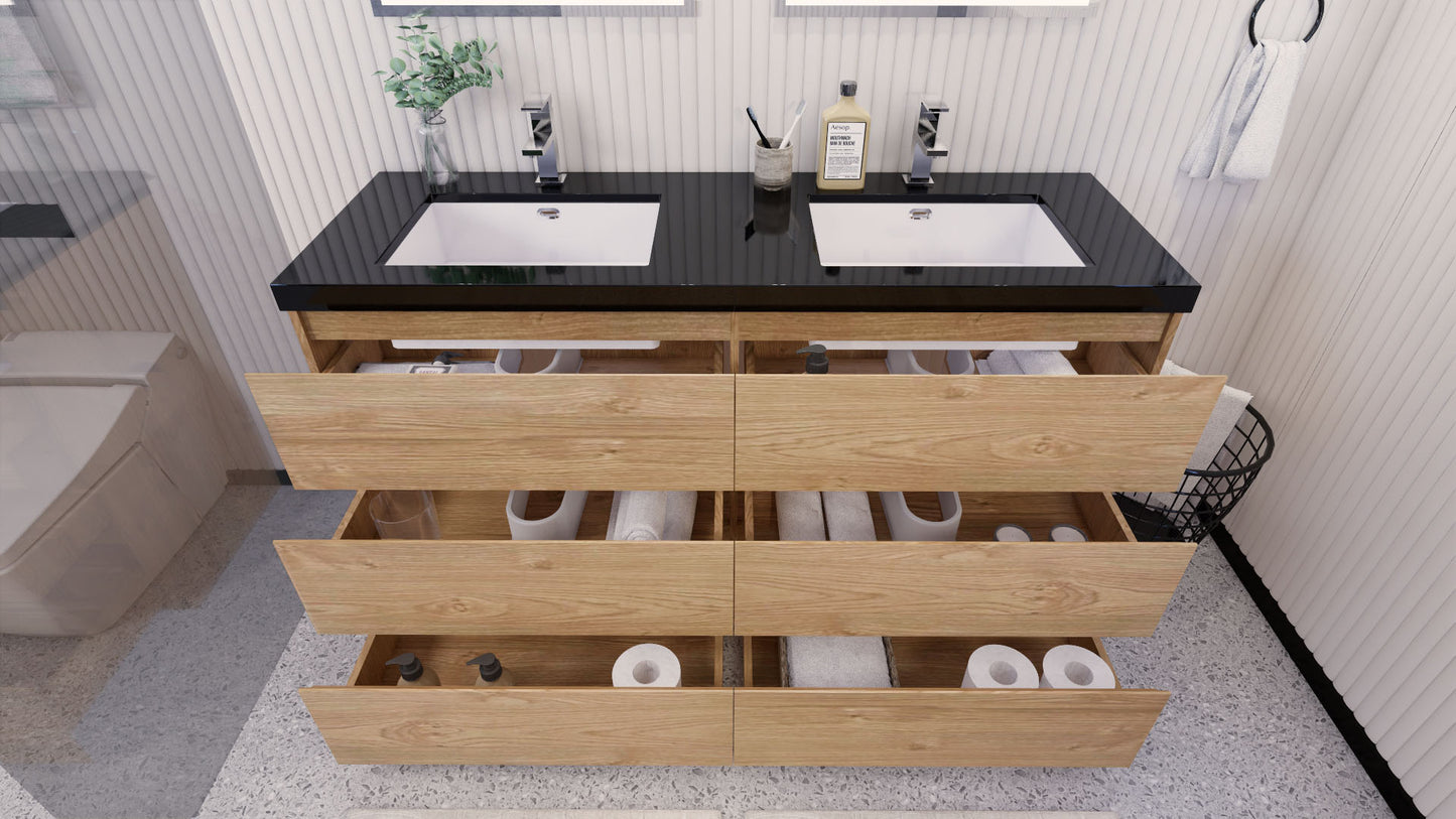 Stanley 60" New England Oak Freestanding Vanity with Reinforced Acrylic Sinks