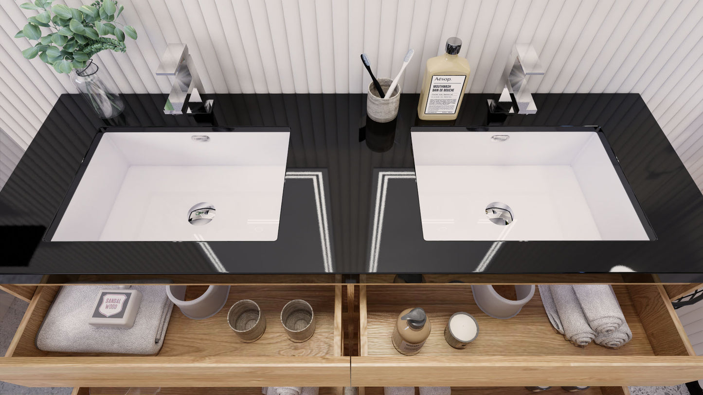 Stanley 60" New England Oak Freestanding Vanity with Reinforced Acrylic Sinks