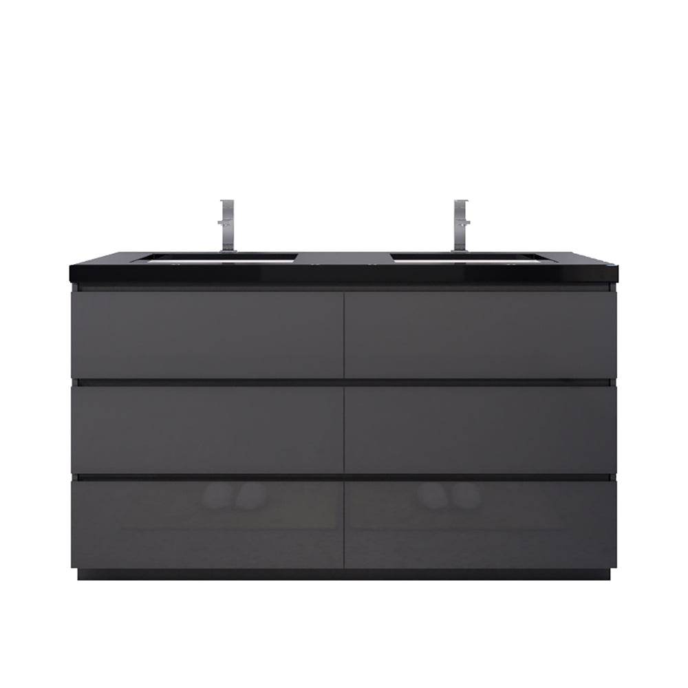Stanley 60" High Gloss Gray Freestanding Vanity with Reinforced Acrylic Sinks