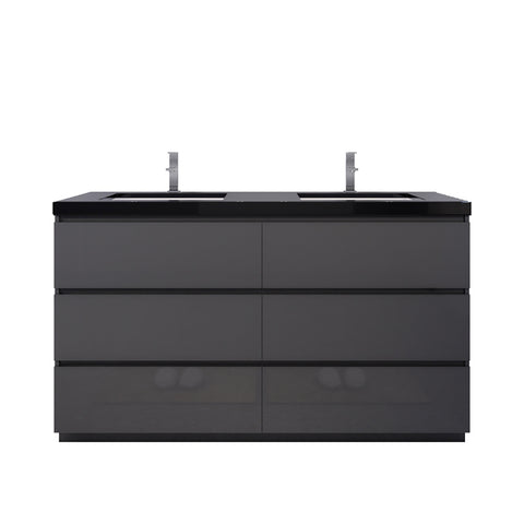 Stanley 60" High Gloss Gray Freestanding Vanity with Reinforced Acrylic Sinks