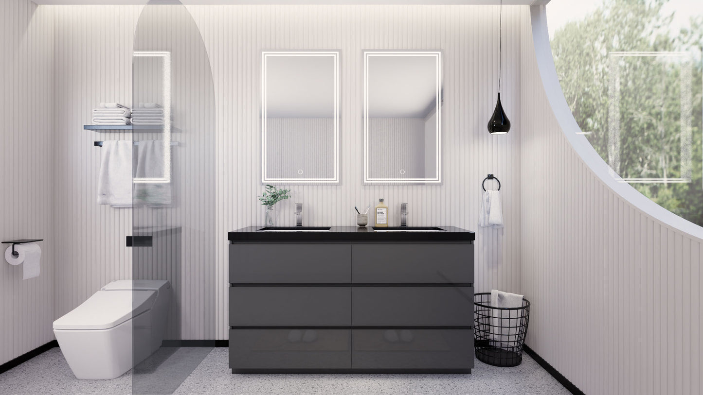 Stanley 60" High Gloss Gray Freestanding Vanity with Reinforced Acrylic Sinks