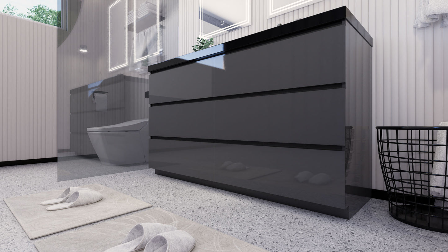 Stanley 60" High Gloss Gray Freestanding Vanity with Reinforced Acrylic Sinks