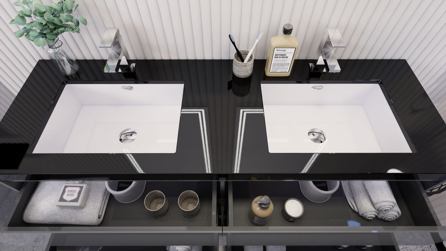 Stanley 60" High Gloss Gray Freestanding Vanity with Reinforced Acrylic Sinks
