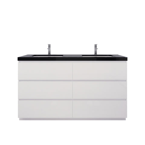 Stanley 60" High Gloss White Freestanding Vanity with Reinforced Acrylic Sinks