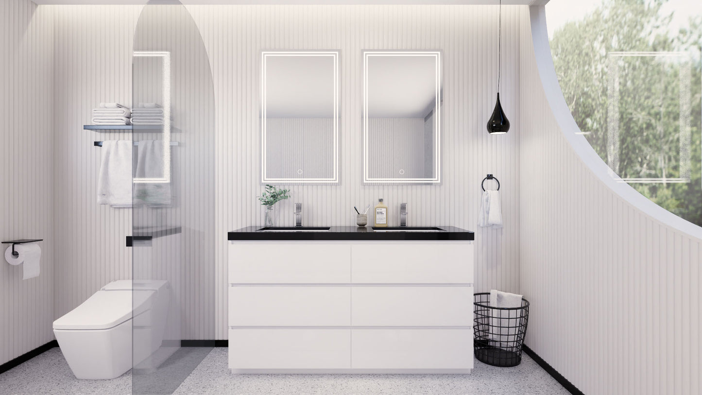 Stanley 60" High Gloss White Freestanding Vanity with Reinforced Acrylic Sinks