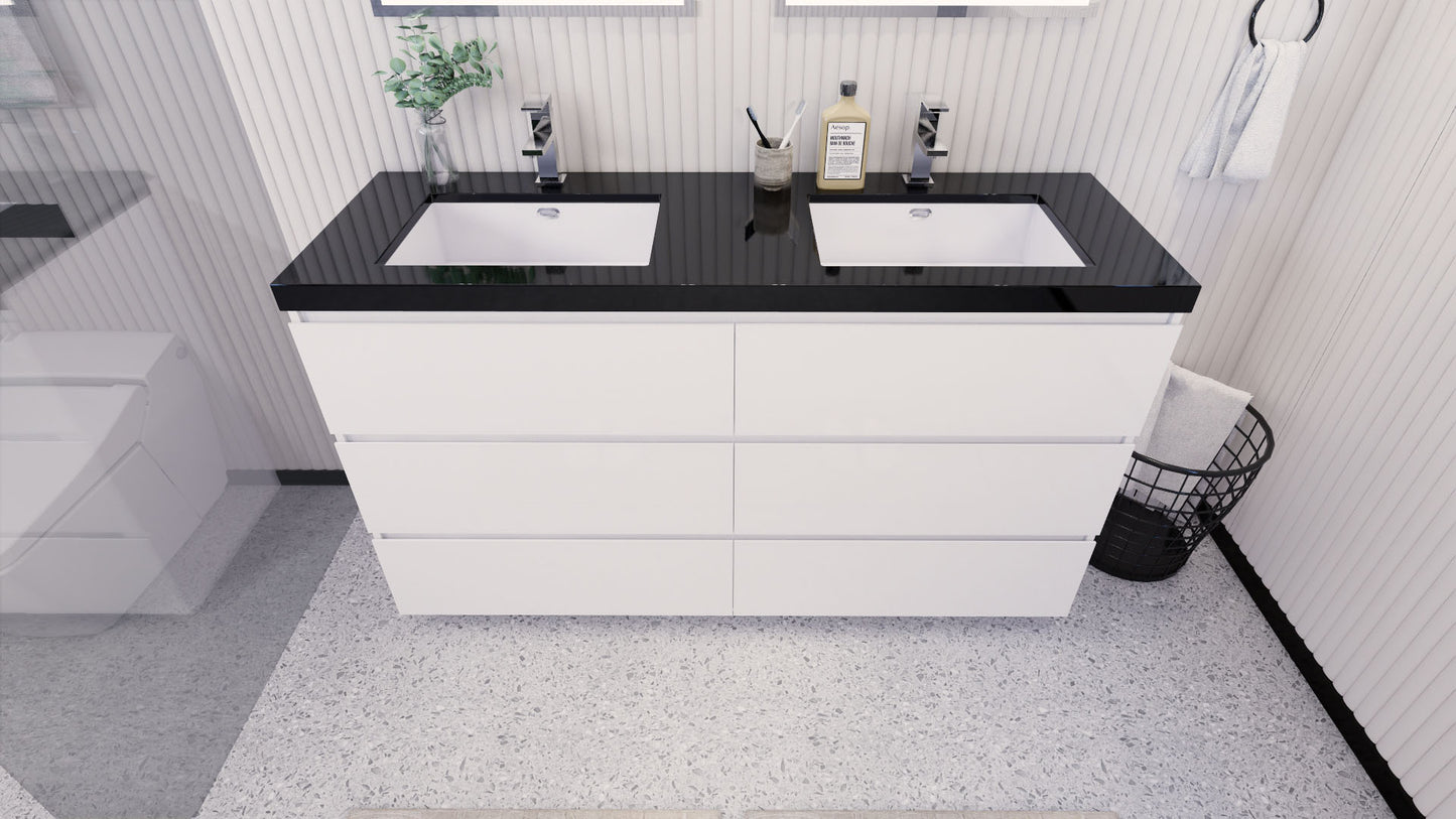 Stanley 60" High Gloss White Freestanding Vanity with Reinforced Acrylic Sinks