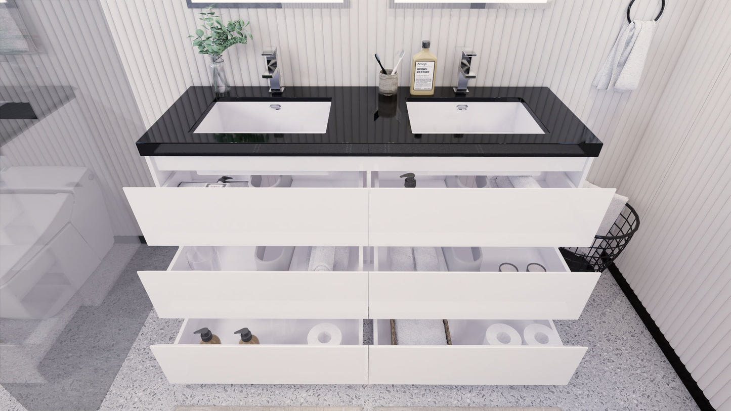 Stanley 60" High Gloss White Freestanding Vanity with Reinforced Acrylic Sinks