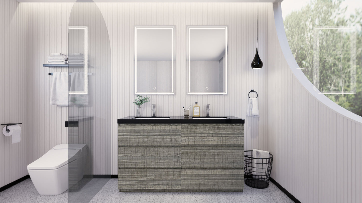 Stanley 60" High Gloss Ash Gray Freestanding Vanity with Reinforced Acrylic Sinks