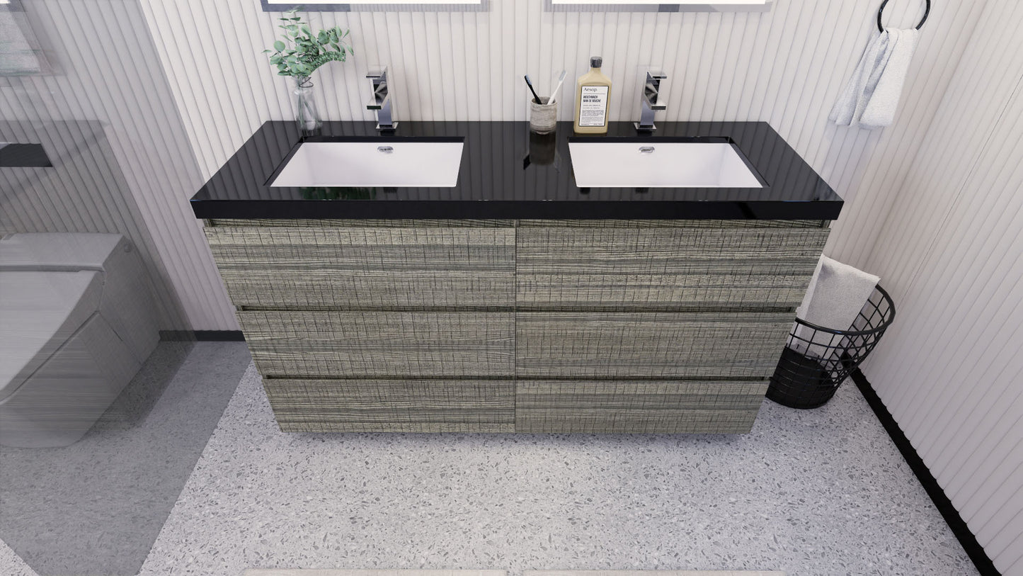 Stanley 60" High Gloss Ash Gray Freestanding Vanity with Reinforced Acrylic Sinks