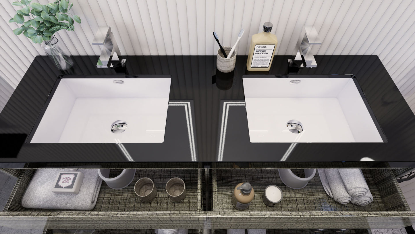 Stanley 60" High Gloss Ash Gray Freestanding Vanity with Reinforced Acrylic Sinks
