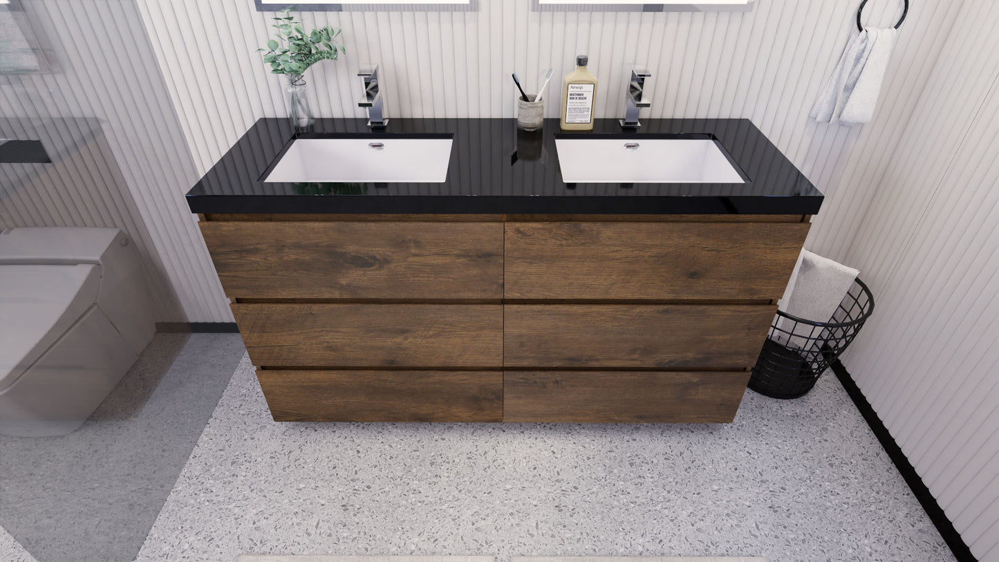 Stanley 60" Rosewood Freestanding Vanity with Reinforced Acrylic Sinks