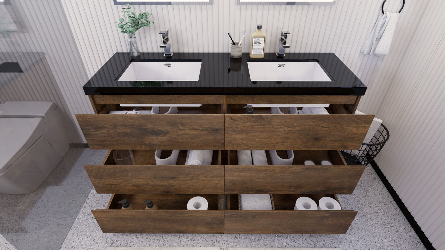 Stanley 60" Rosewood Freestanding Vanity with Reinforced Acrylic Sinks