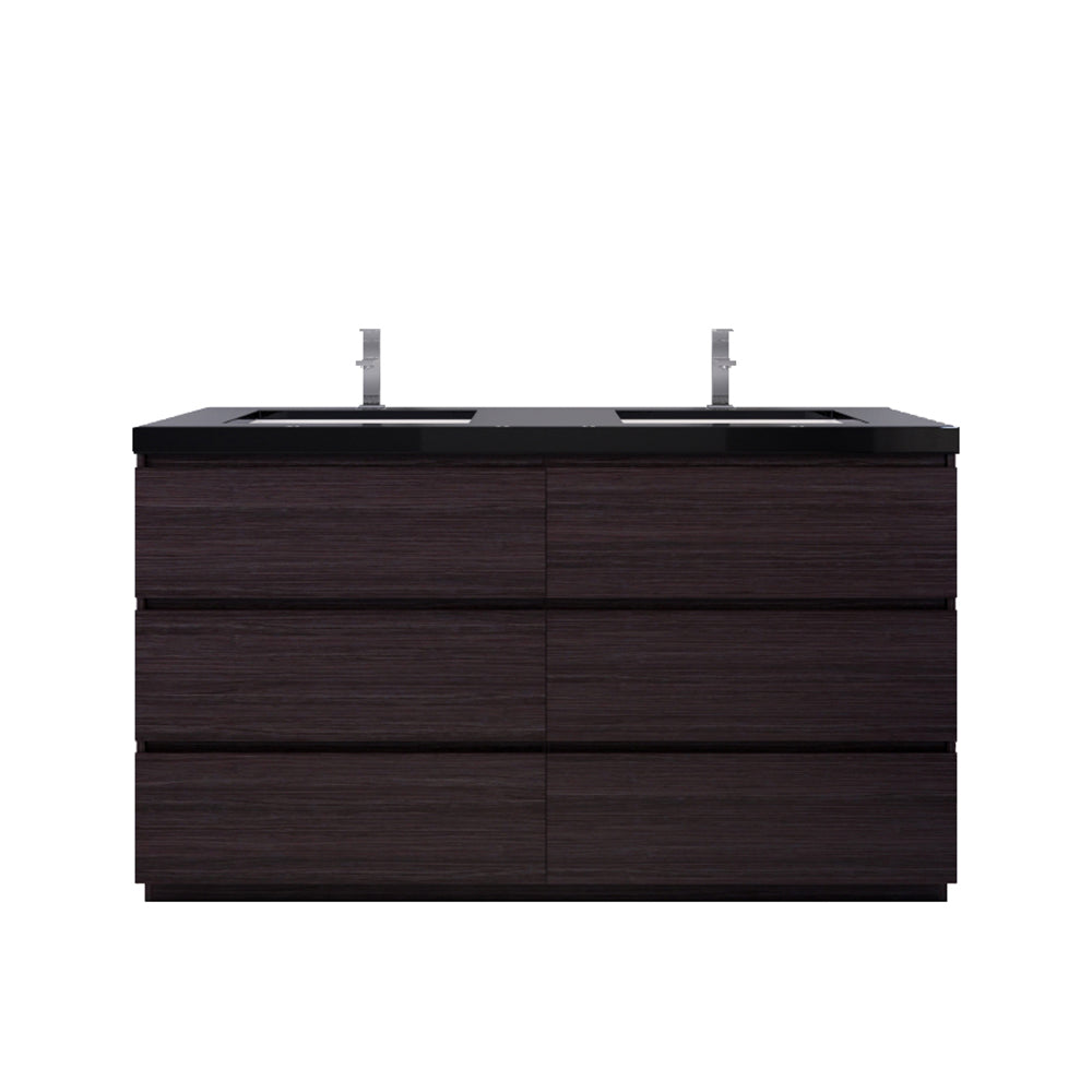 Stanley 60" Dark Gray Oak Freestanding Vanity with Reinforced Acrylic Sinks