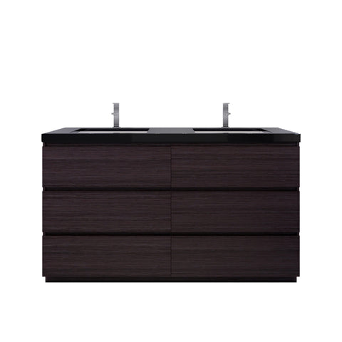 Stanley 60" Dark Gray Oak Freestanding Vanity with Reinforced Acrylic Sinks