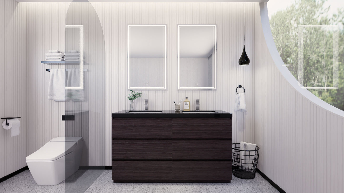 Stanley 60" Dark Gray Oak Freestanding Vanity with Reinforced Acrylic Sinks