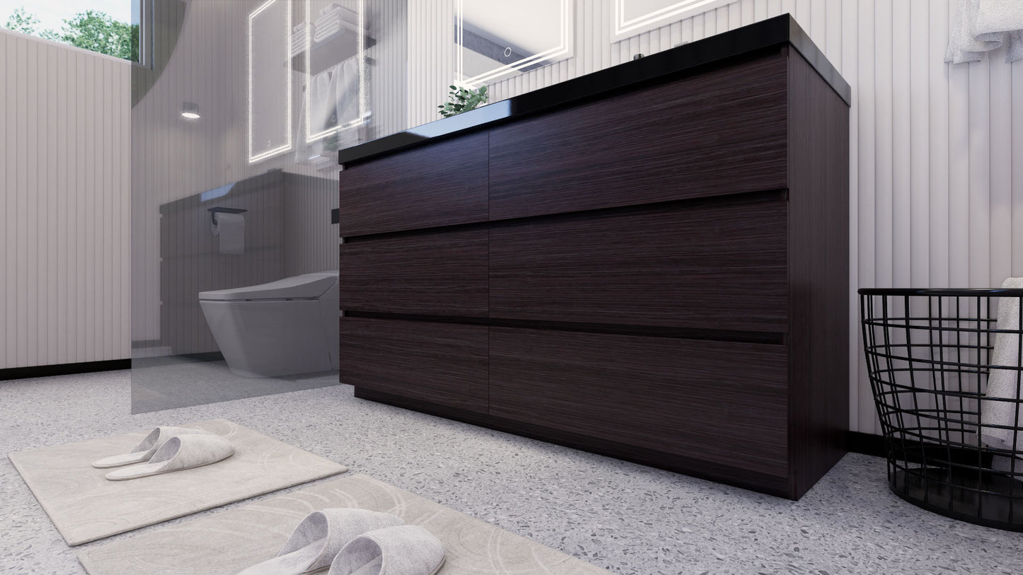 Stanley 60" Dark Gray Oak Freestanding Vanity with Reinforced Acrylic Sinks