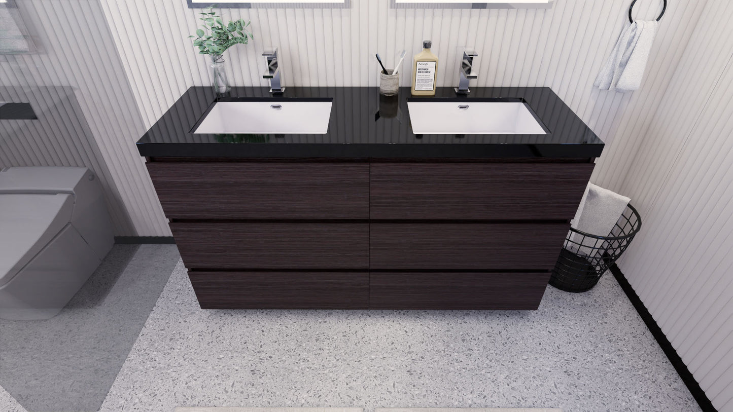 Stanley 60" Dark Gray Oak Freestanding Vanity with Reinforced Acrylic Sinks