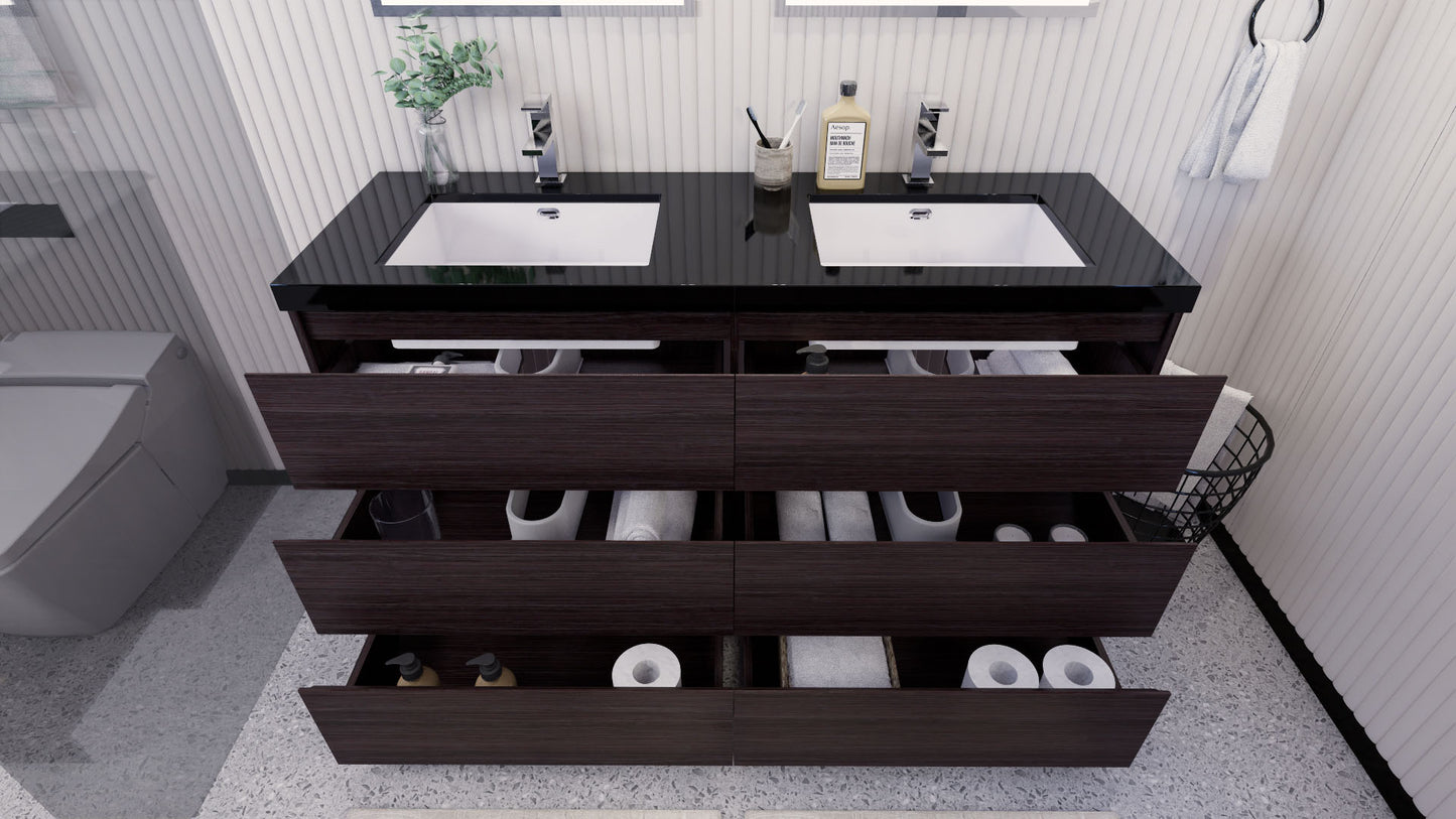 Stanley 60" Dark Gray Oak Freestanding Vanity with Reinforced Acrylic Sinks