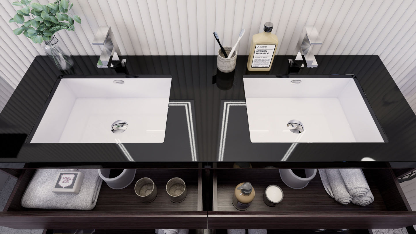 Stanley 60" Dark Gray Oak Freestanding Vanity with Reinforced Acrylic Sinks