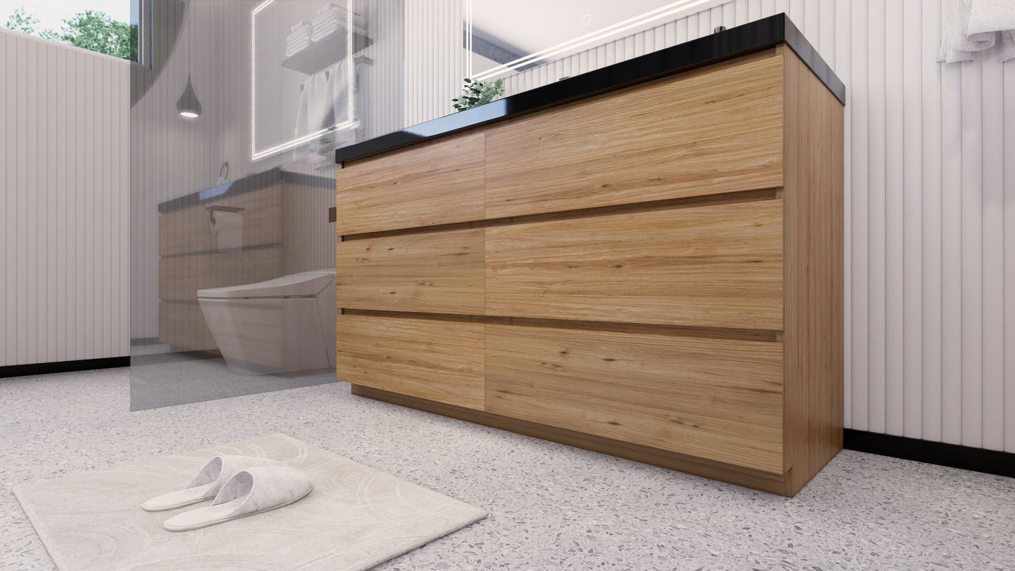 Stanley 60" Natural Oak Freestanding Vanity with Reinforced Acrylic Sink
