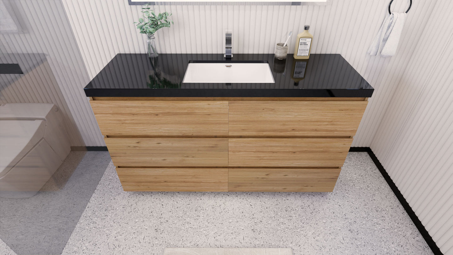 Stanley 60" Natural Oak Freestanding Vanity with Reinforced Acrylic Sink