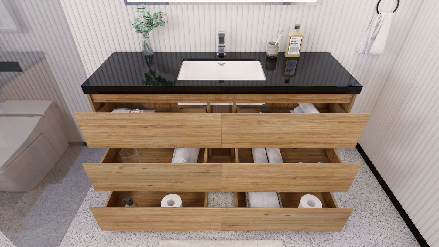 Stanley 60" Natural Oak Freestanding Vanity with Reinforced Acrylic Sink
