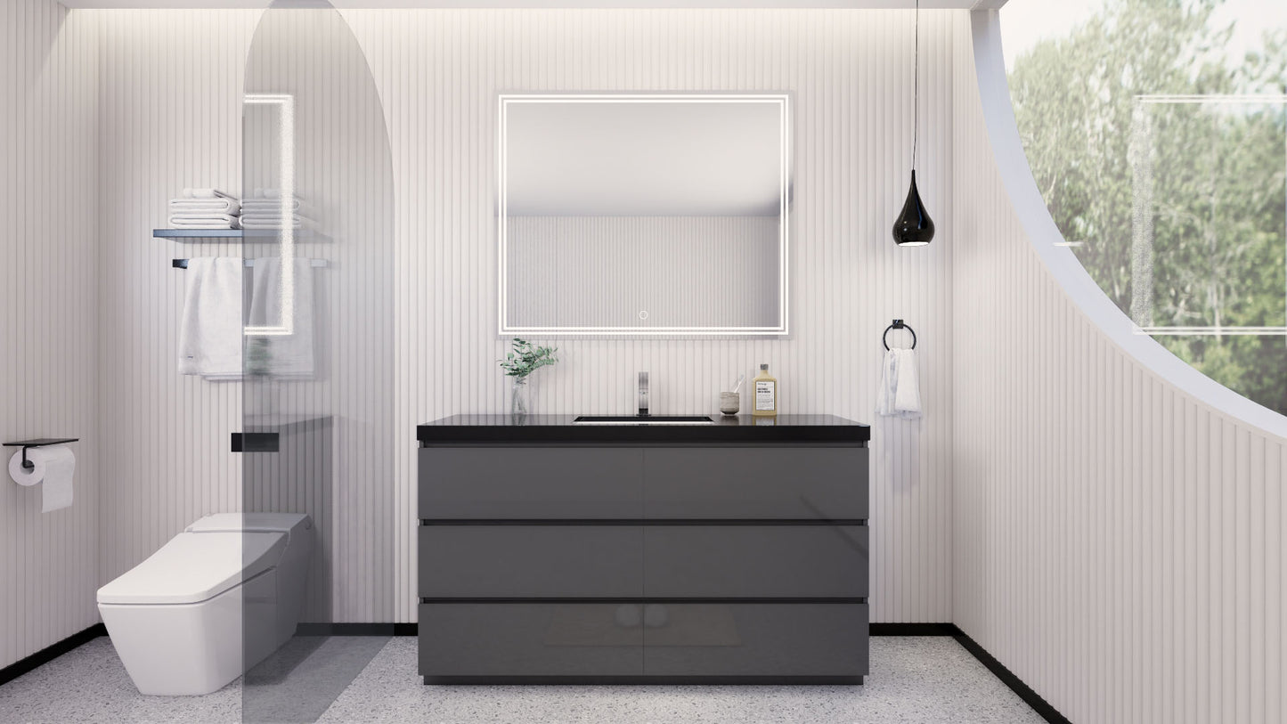 Stanley 60" High Gloss Gray Freestanding Vanity with Reinforced Acrylic Sink