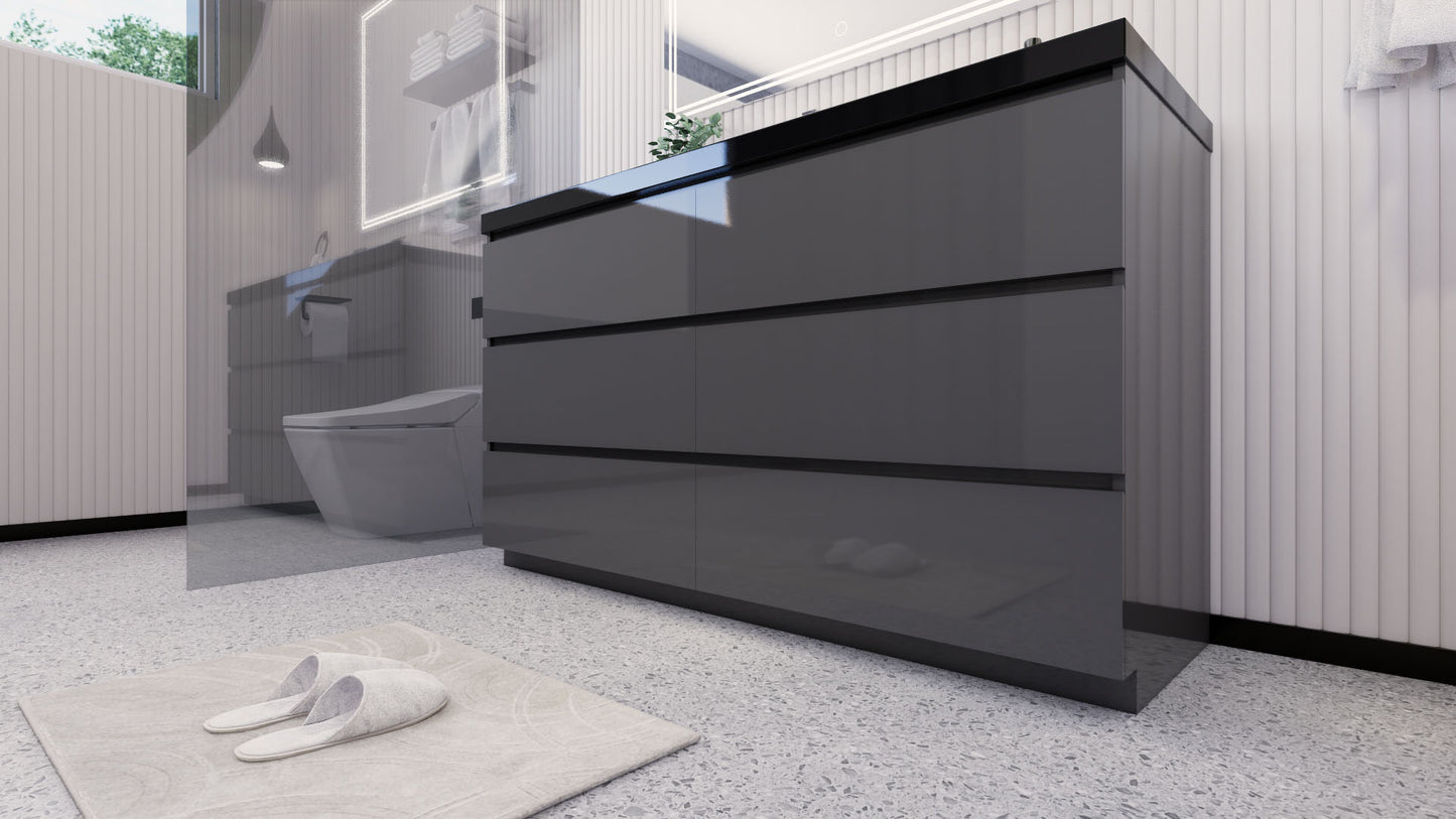 Stanley 60" High Gloss Gray Freestanding Vanity with Reinforced Acrylic Sink