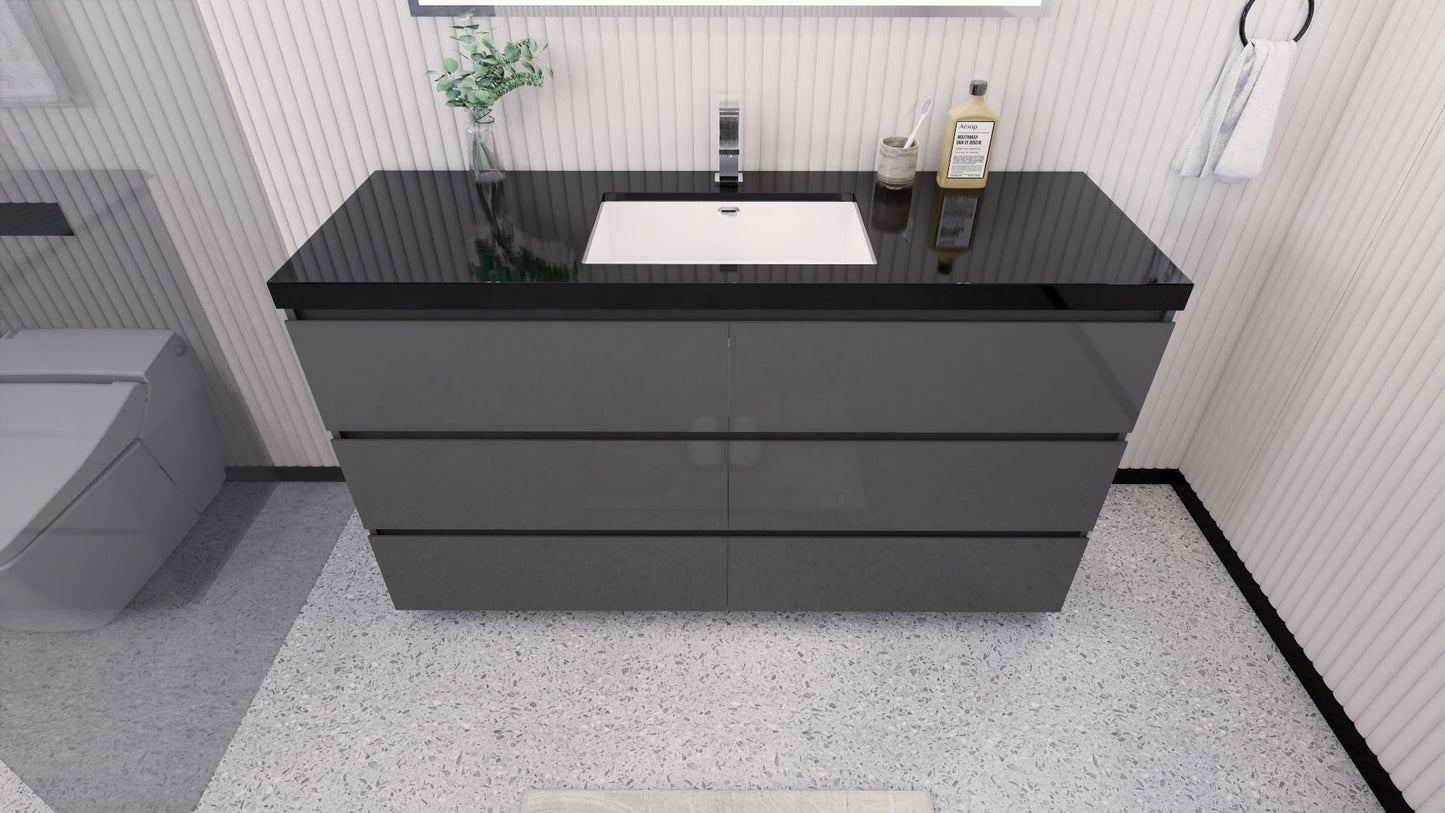 Stanley 60" High Gloss Gray Freestanding Vanity with Reinforced Acrylic Sink